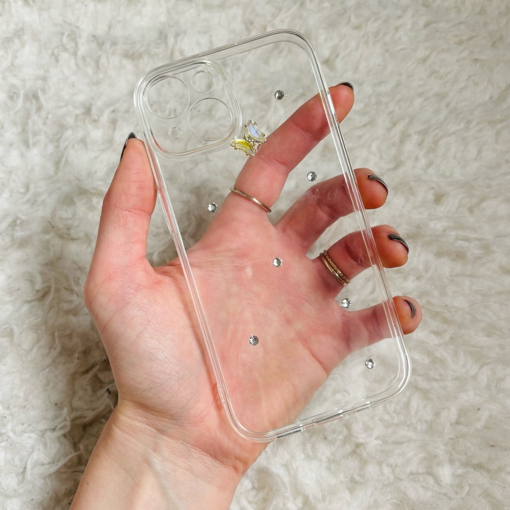 clear rhinestone butterfly silicone iphone 15 case